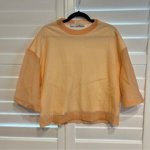Tela Crewneck Sheer Sleeved Top Pullover Light Orange Apricot 
Size Small